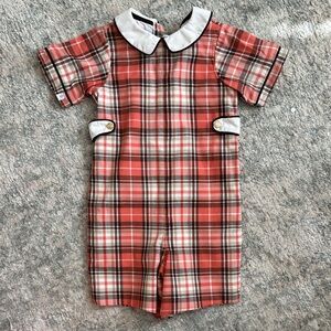 NWT Bella Bliss Plaid Short Sleeve Jon Jon Romper with Peter Pan Collar